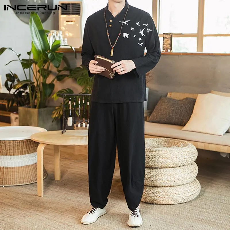 Men's Tracksuits Men's Chinese em estilo chinês Conjunto de algodão