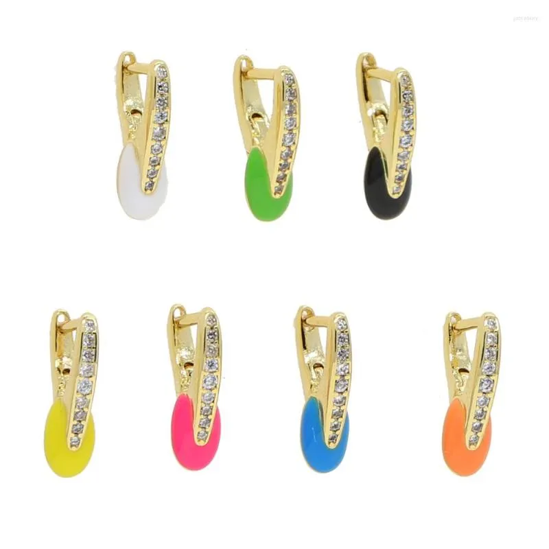 Hoop Earrings 2022 Jewelry Women Hinged With Post Back Trends 7 Color Enamel White Cz Ear Fashion Girl Mini Earring