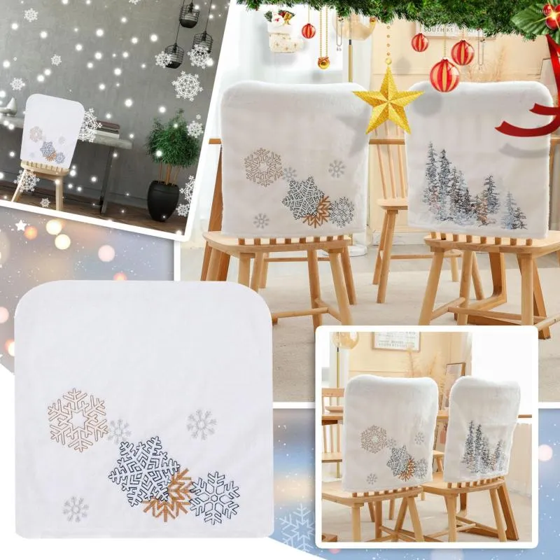 Fodere per sedie Cuscino a cuneo in schiuma Nordic Fiocco di neve Copertura per albero di Natale Peluche per cartoni animati Sedile ricamato a macchina con cravatte 2022
