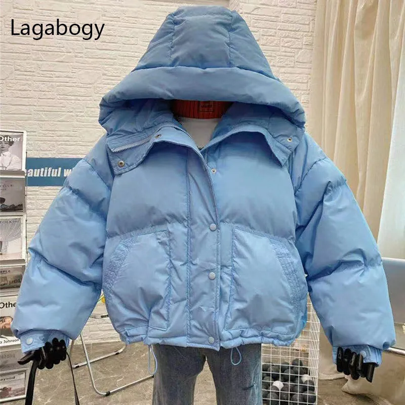 Women's Down Parkas Lagabogy Winter Women 90% White Duck Coats Casual Candy Color Warm Bread Jackets Female Hooded Loose Snow Outwear 221124