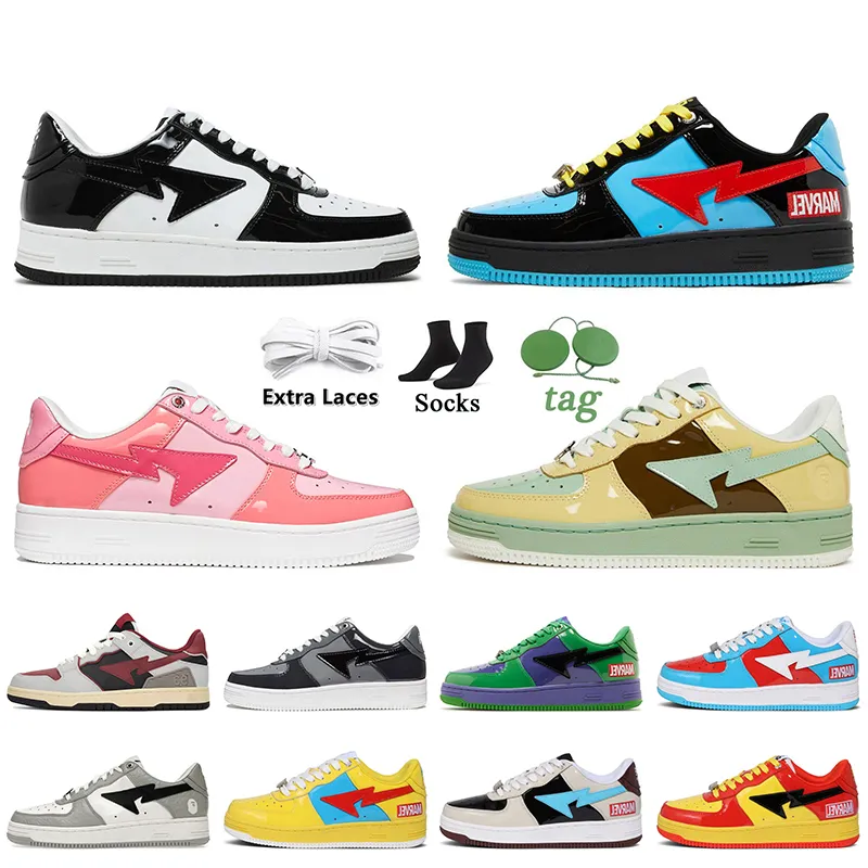 2023 Fashion Bapesta Designer Casual Shoes Patent Leather Black Color Camo Combo Pink Bapestas 