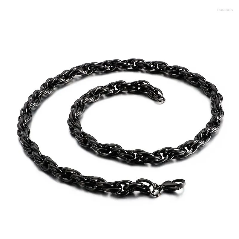 Chaînes mode 7mm 24 pouces or/argent/noir corde chaîne collier en acier inoxydable torsadé pour femmes hommes garçons cadeaux de vacances