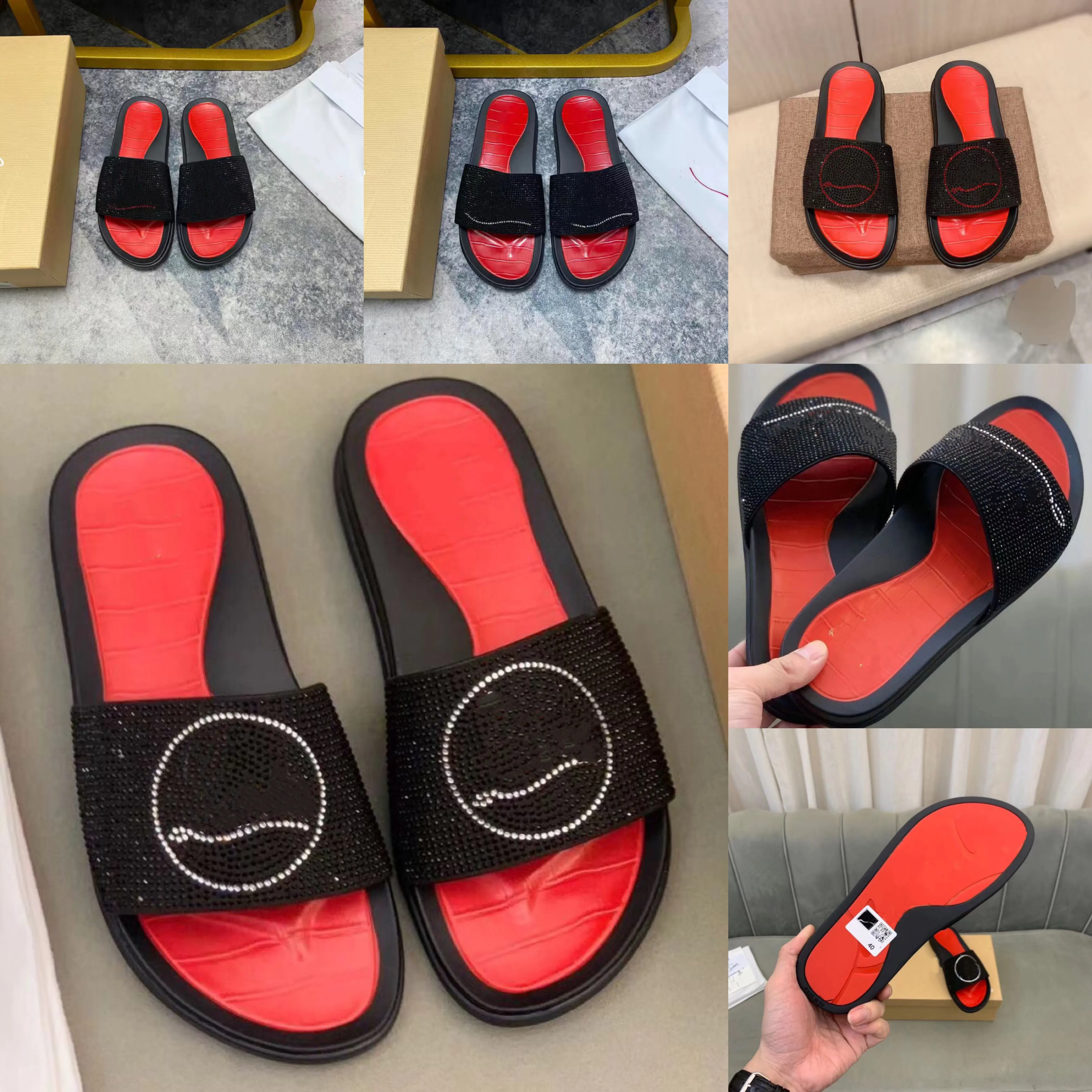 Nuova pantofola designer maschile bastone sandalo con diamanti scarpe da spiaggia di lusso leggere suola rossa infradito impermeabili antiscivolo in tinta unita per esterni 38-45