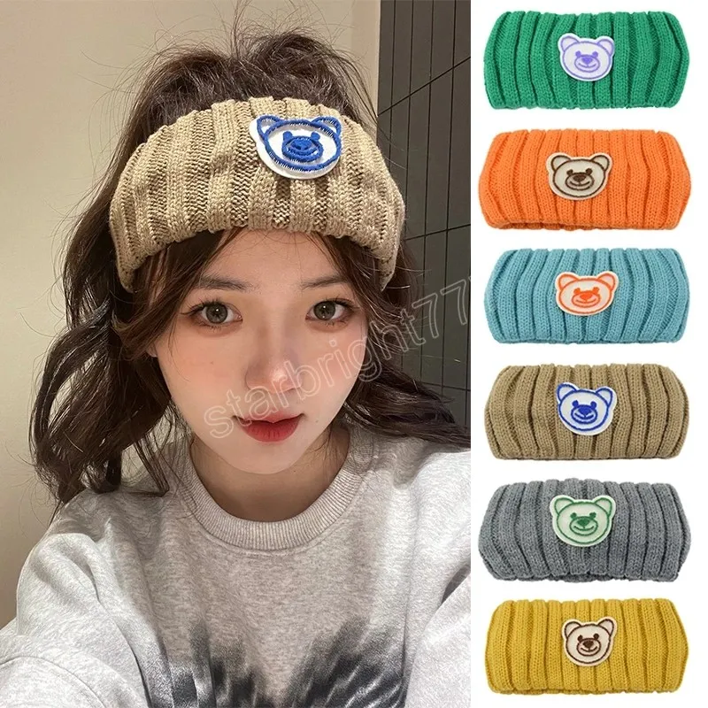 Tête d'ours tricot bandeau dessin animé mignon Animal bandeaux femmes filles chapeaux automne hiver large Turban bandeau laine cheveux bande