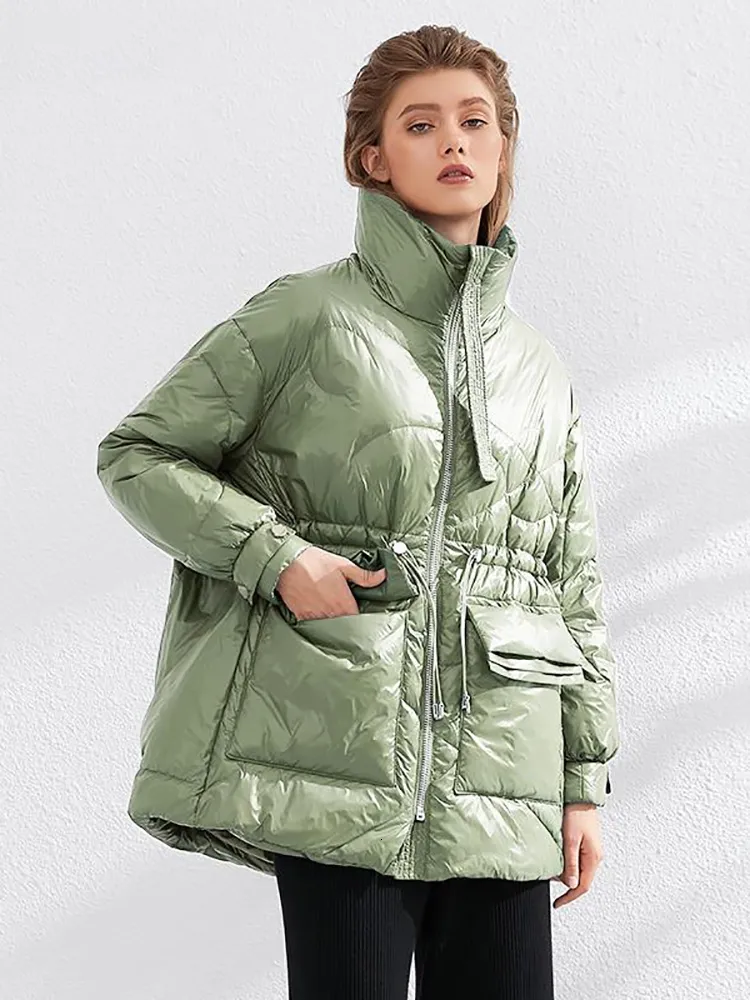 Kvinnor ner parkas aachoae ren vinter l￤tt jacka kvinnor tjock varm batwing l￥ng￤rmad l￶s douedoune pocket ultraljus anka 221124