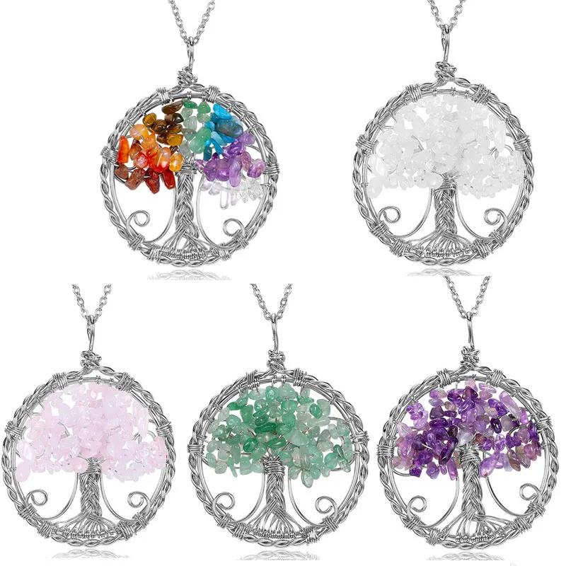 Crystal Life Tree Pendant Halsband Natural Crystal Stone Halsband Modtillbehör med kedja