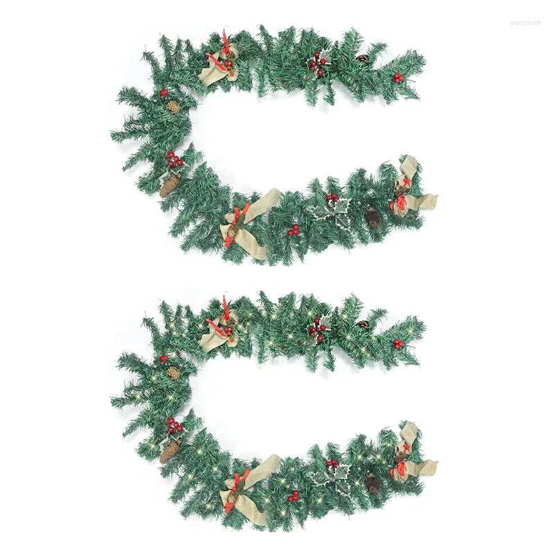 Decoratieve bloemen 180 cm kunstmatige rotan krans met dennenbekken bessen kerstmis nep groen planten slinger hangend deurkamer ornament