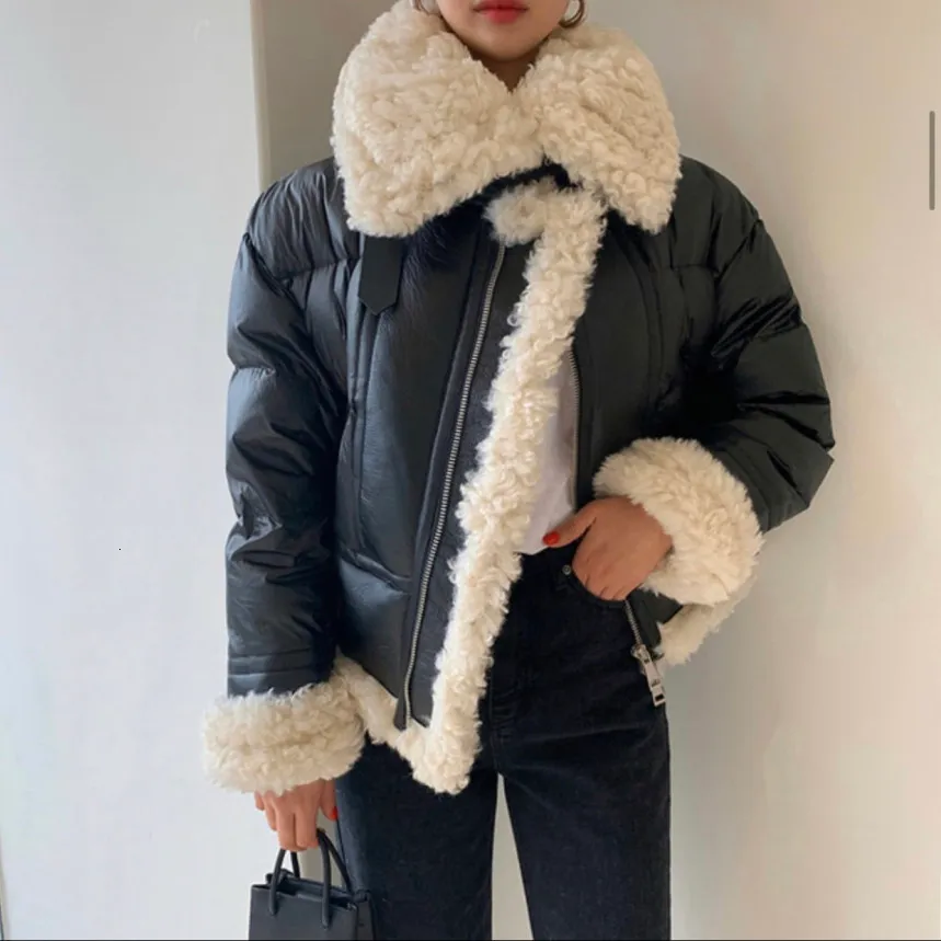 Women's Down Parkas Winter Jacket Women Warm Lamb's Wool Fur Short Black Coat Female 90% White Duck Jackets 221124