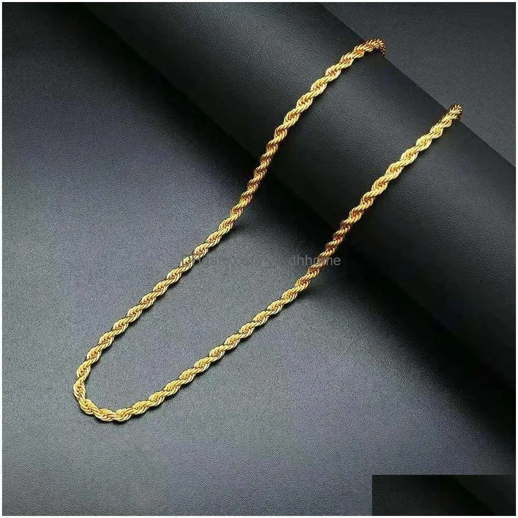 Naszyjniki wiszące łańcuch hip -hopowy naszyjnik mężczyźni Raper modne złote łańcuchy na Kubie 18 k prawdziwe złoto plisowane twist biżuteria upuszcza szyja dhulv