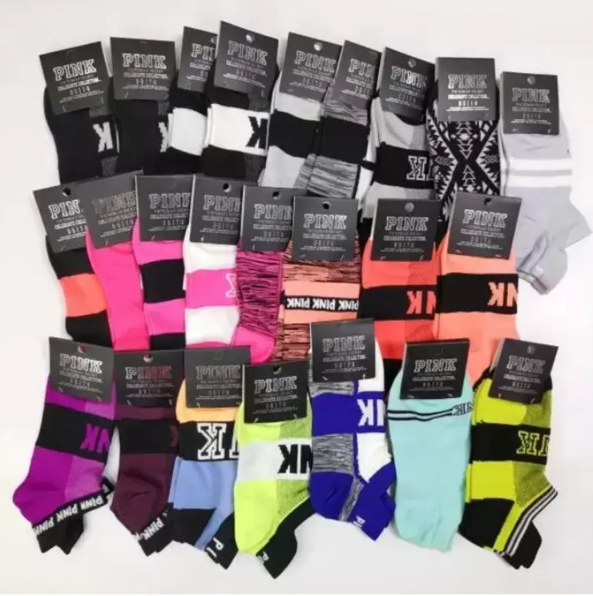 with Tags Pink Black Socks Adult Cotton Short Ankle Socks Sports Basketball Soccer Teenagers Cheerleader New Sytle Girls Women Sock GG0908