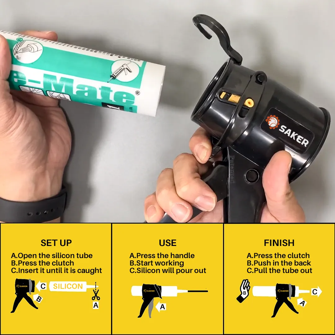Caulking Gun Saker Portable Silicone With Comfort Grip Manual