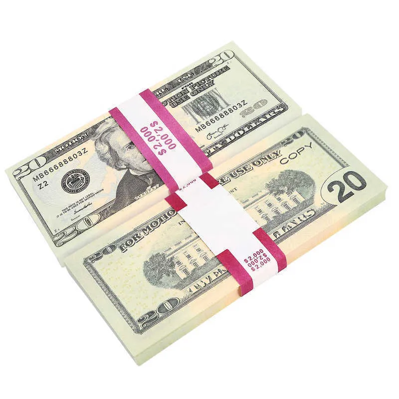 Réplique de fête US FAKE Money Kids Play Toy ou Family Game Paper Copy Banknote 100pcs Pack Practice Counting Movie Prop 20 dollars F317I 2SH1P