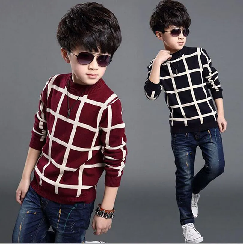 Pullover Autumn Winter England Style Kids Boy Plaid tröja Päls Barnkläder Baby Jacquard Cotton Boys 4-10Y 221128