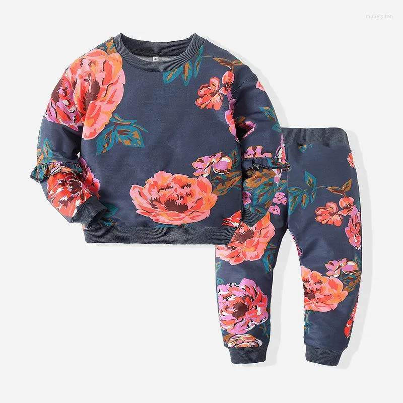 Kleidung Sets Mädchen Gestrickte Anzug Frühling Und Herbst Sportswear Rundhals Gedruckt Pullover Kinder Top Sport Hosen Zwei-stück set