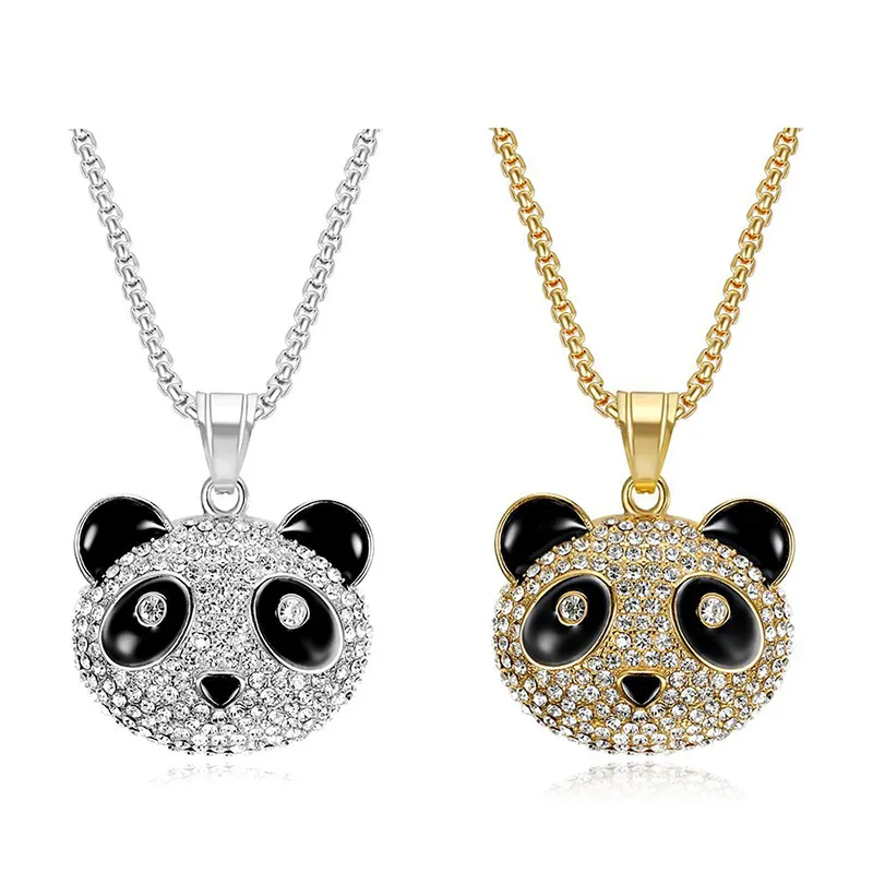 Diamond Cartoon Panda Pingente Pingente Casal Casal Colar Hip Hop Acess￳rios de Moda Presente de Natal Com Cadeia