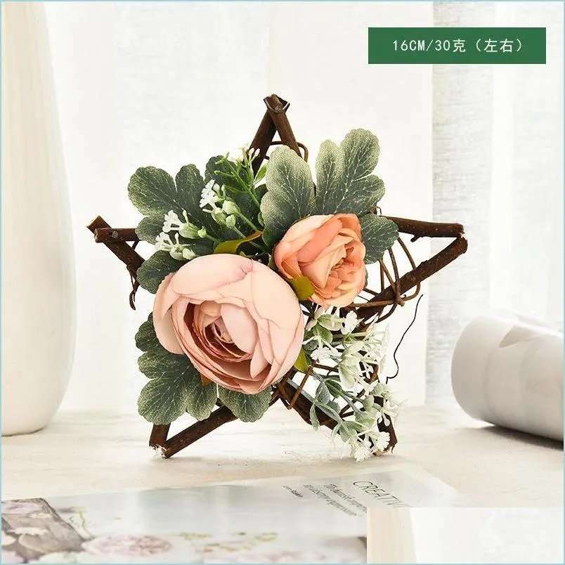 Andere home decor rattans display raam ornament home decoratie mini kunstmatige bloem vijf puntige ster rattan cirkel hanger nieuwe dhdz2