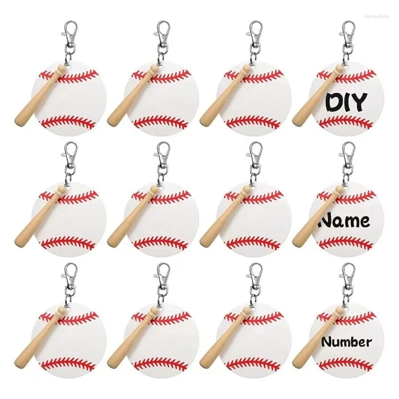 Keychains Mxme 36 stycken akryl baseball blanker knäpp krokar nyckelring trä bat