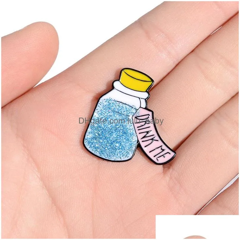 Pins broches mode cartoon legering broches voor vrouwen flash drift fles email pins grappige student rugzak badge sieraden cadeau clo dh7ai