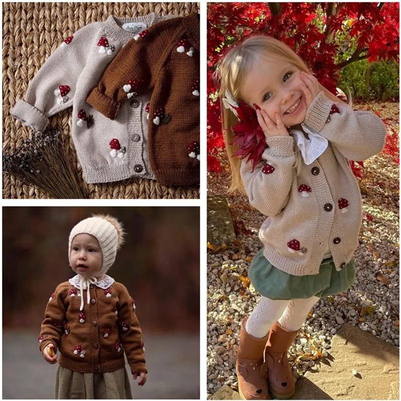 Cardigan Kids Sweaters Winter Autumn Mushroom Toddler Girl Boy Coat Retro Brand Baby Child Knitted Outwear 221128