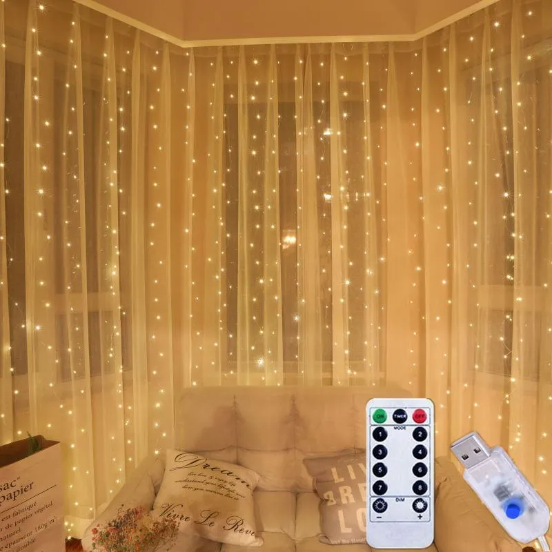 3M LED Stringa per tende Lucine Telecomando USB 5V Luci in rame Decorazione natalizia per la casa Camera da letto Festa di nozze Illuminazione