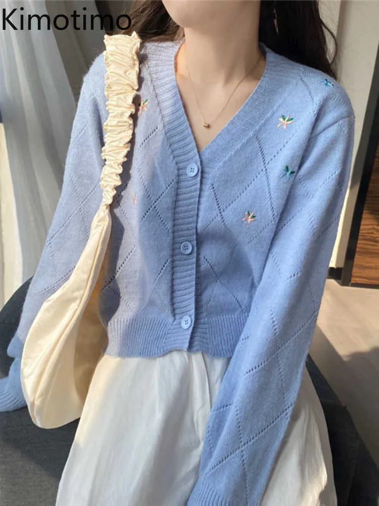 Dames truien kimotimo borduurwerk sweater Cardigan vrouwen herfst nieuwe v nek argyle holle gebreide jas Koreaanse zoete lange mouw korte vesten J220915