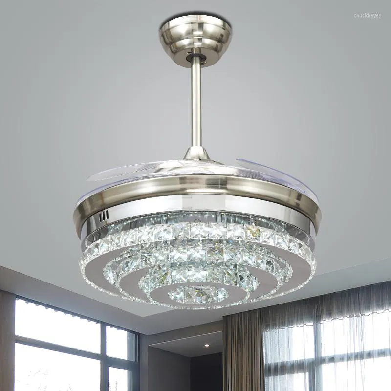 Lustres nordiques LED invisible ventilateurs de plafond en cristal lumières chambre pliant ventilateur de lumière télécommande Ventillateur de této