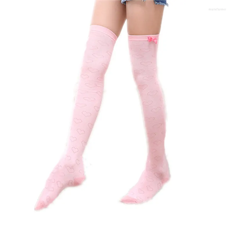 女性靴下ピンクの弓パッチワークスクール膝刺繍素敵な女性のストッキングかわいいキャンパスロングかわいい女の子腿の高ストッキング