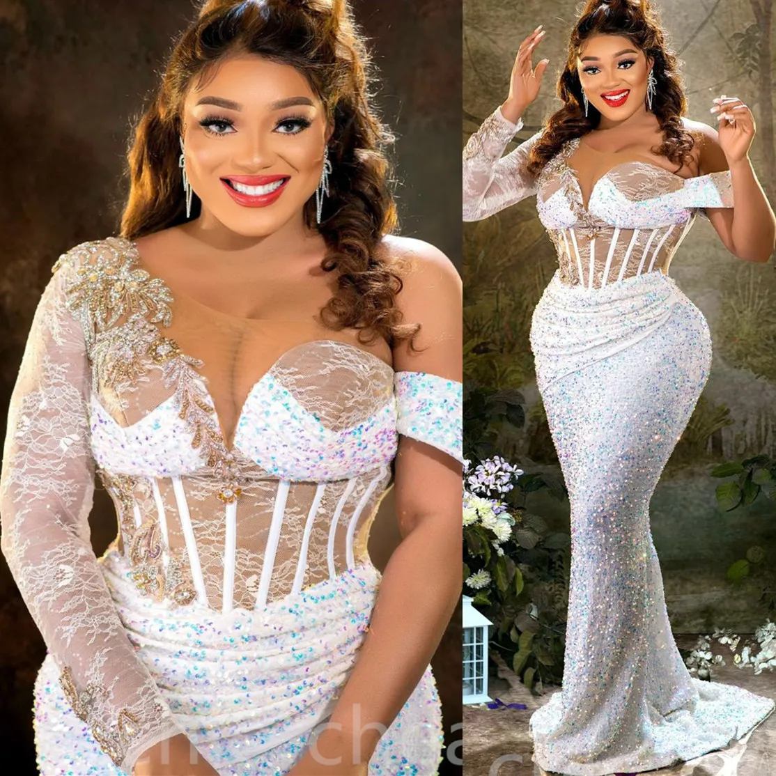 2022 Arabe Aso Ebi Ivoire Sirène Robes De Bal Une Épaule Sexy Soirée Formelle Deuxième Réception Anniversaire Robes De Fiançailles Robe ZJ704