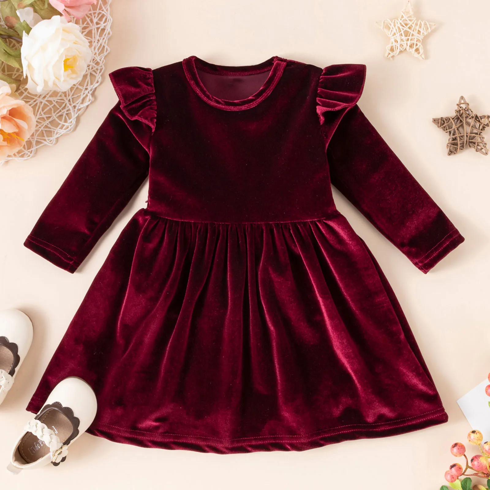 Robes de fille 15 ans enfant en bas age filles automne manches longues fete couleur unie princesse hiver velours vetements pour 221125