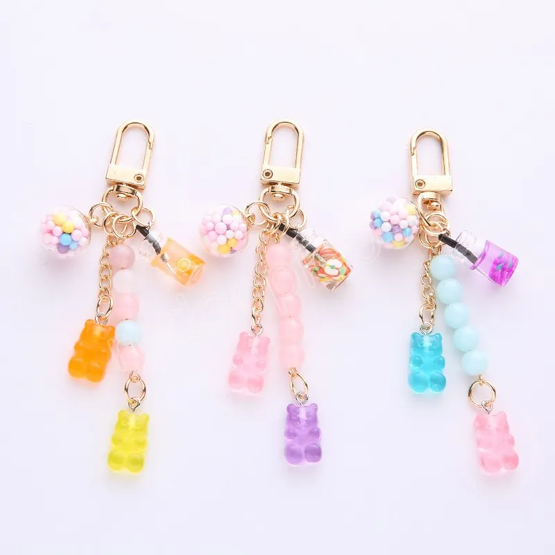 Niedlicher, mädchenhafter Herz-Süßigkeitsbär-Schlüsselanhänger, Regenbogenfarben, Taschenanhänger, Schlüsselanhänger, Zubehör, süßer Schmuck