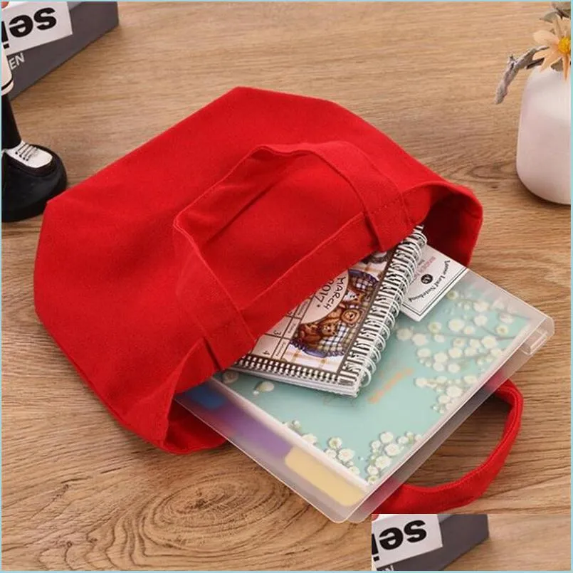 Storage Bags Canvas Casual Shoder Bags Reusable Portable Hand Candy Gift Bag Solid Color Large Capacity Storage 34X39Cm 66 O2 Drop D Dhbtl