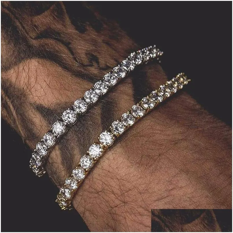 Tennis 6Mm 5Mm 4Mm M Tennis Bracelet Cz Triple Lock Hip Hop Jewelry 1 Row Luxury Men Bracelets Drop Delivery Dhmd6