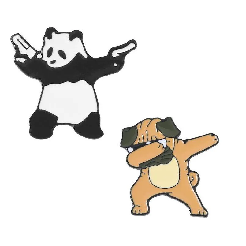 Pins Brooches Cartoon Animal Shar Peg For Women Panda With Gun Brooch Party Metal Painting Enamel Badge Fashion Creat Dhrps