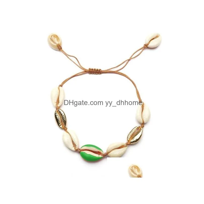 Bracelets de charme Terra feita ￠ m￣o Puka color Shell Bracelet Chain para mulheres Europeias e American Simplicity Ethnic Beach Jewelry Dhjad