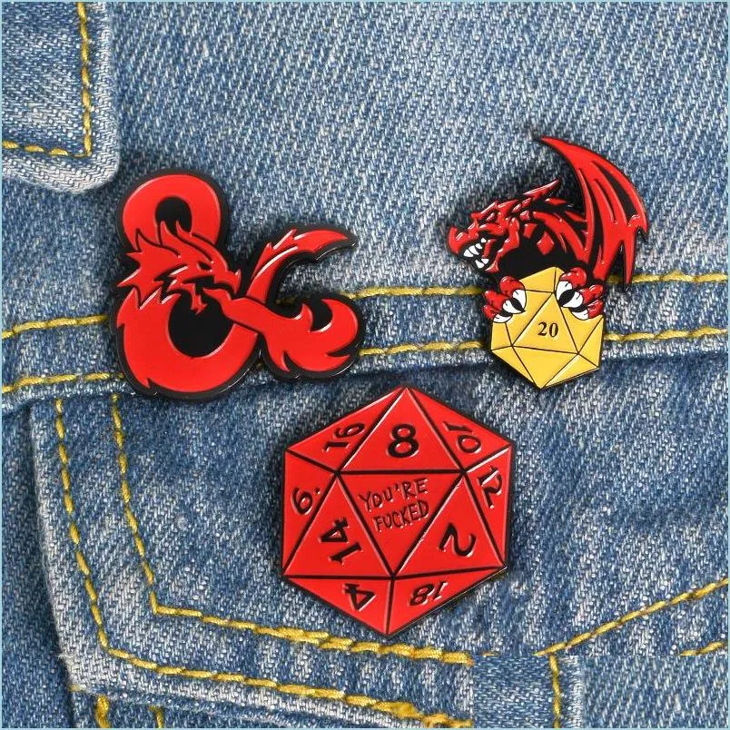 Pins Brooches Cartoon 20 Sided Dice Dragons Enamel Pins Game Brooches Bag Clothes Button Badge Jewelry Gift For Friends 143 Dhgarden Dhk1O