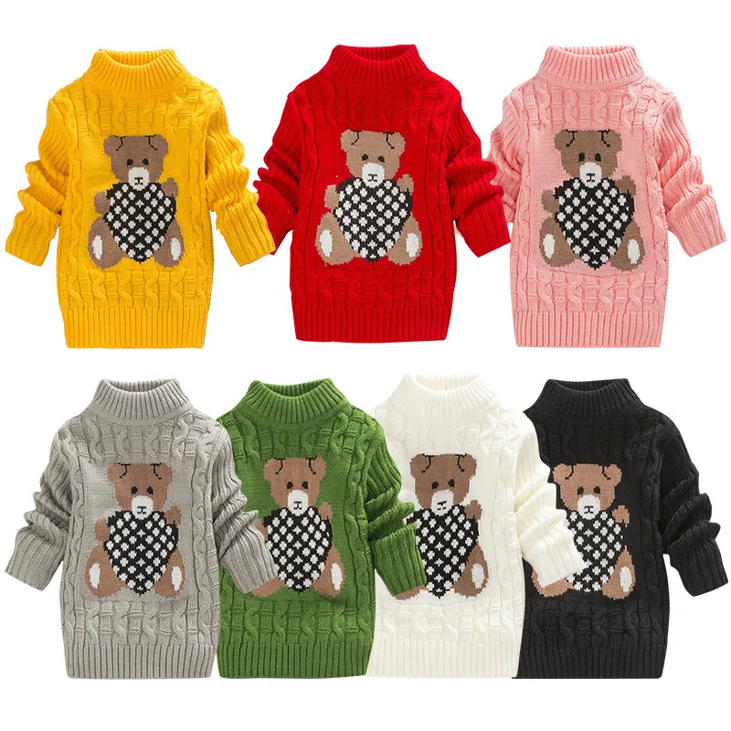 Pullover vinter pojkar flickor tröjor barn kläder baby flicka godis färg tecknad björn stickad varm tröja barn ytterkläder 221128