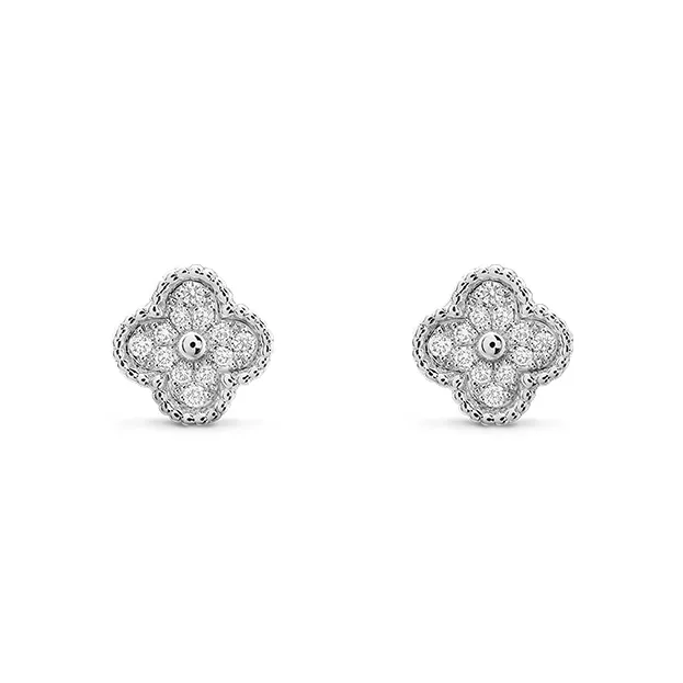Lucky Four-Leaf Clover Statings dise￱ador para mujeres Letter V Cleef Luxurious Jewelry Diamond Earings