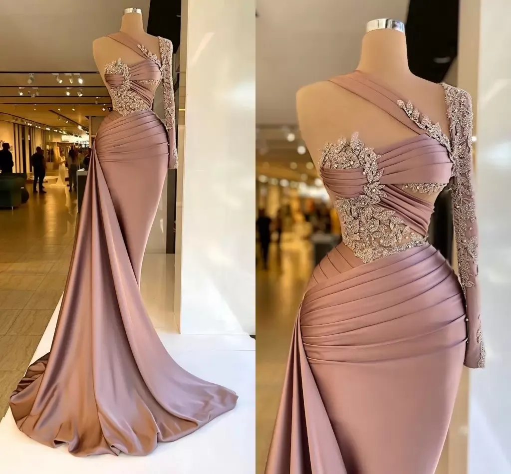 Gorgeous Elegant Plus Size Mermaid Evening Dresses for Women Long Sleeve Appliques Sweep Formal Evening Party Wear Pageant Gowns Custom Made