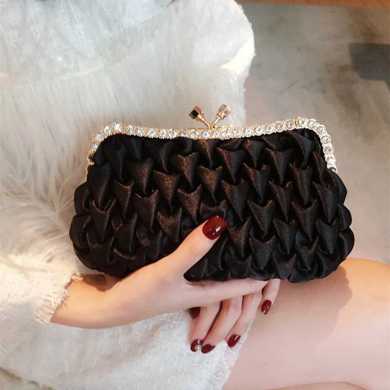 Stylish socialite Evening bag Style Handbag Rhinestone Satin party bag Bridal Clutch bag Diagonal span shoulder bags