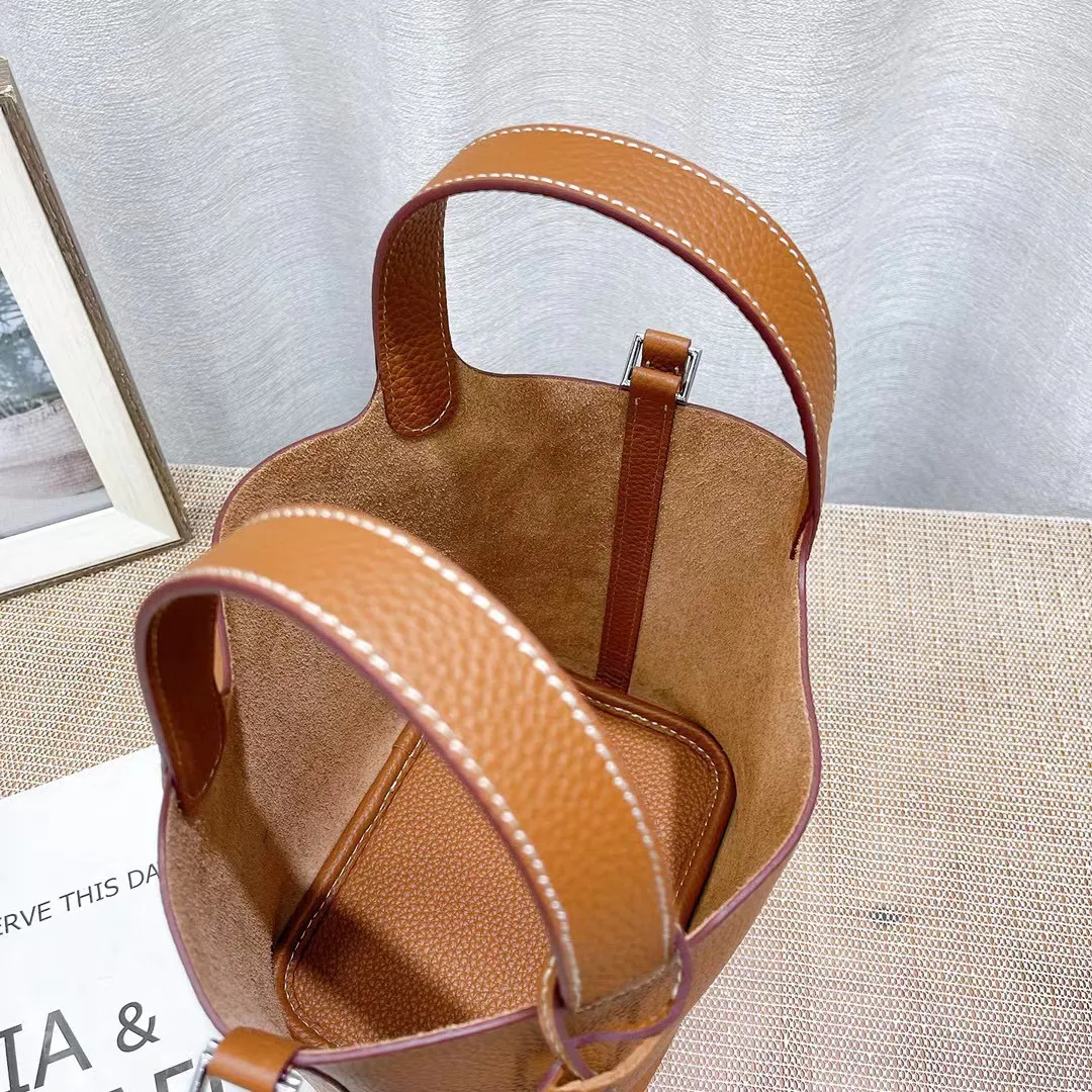 5A Real Leather Shoulder Bucket Bag Women Designer Handbags Cross Body Picotin Handbag Cow Skin Totes With Inside-bag 2396