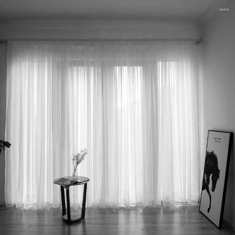 커튼 솔리드 흰색 얇은 색 얇은 창문 커튼 거실 현대 침실 정전 커튼 홈 장식 코르티나스 파라 라 살라