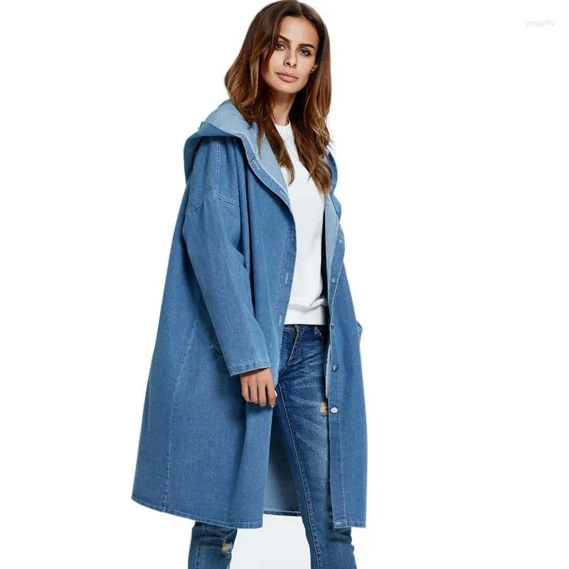 Women's Trench Coats Autumn Winter Hooded Long Cardigan Cowboy Coat Windbreaker For Women Wool