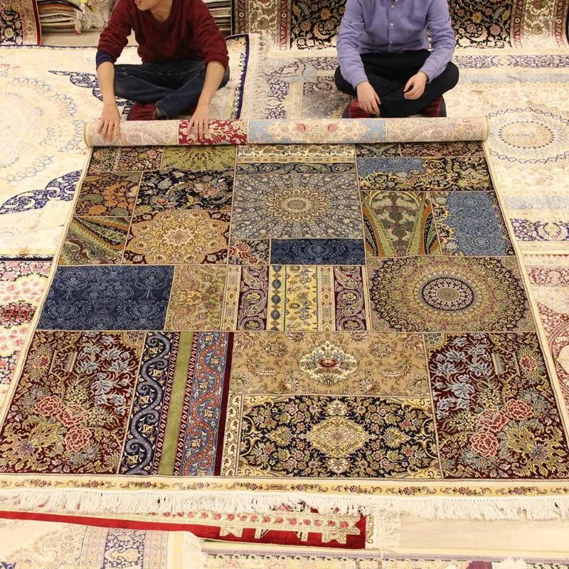 Dywany Yilong 6'x9 'Perski jedwabny dywan ręcznie wiązany dywan patchwork projekt ręcznie robiony 0701
