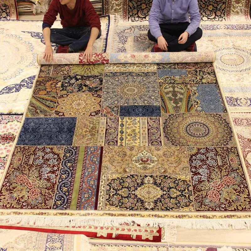 Halılar Yilong 6'x9 'Farsça İpek Halı El Düğümlü Halı Patchwork Tasarımı El yapımı 0701