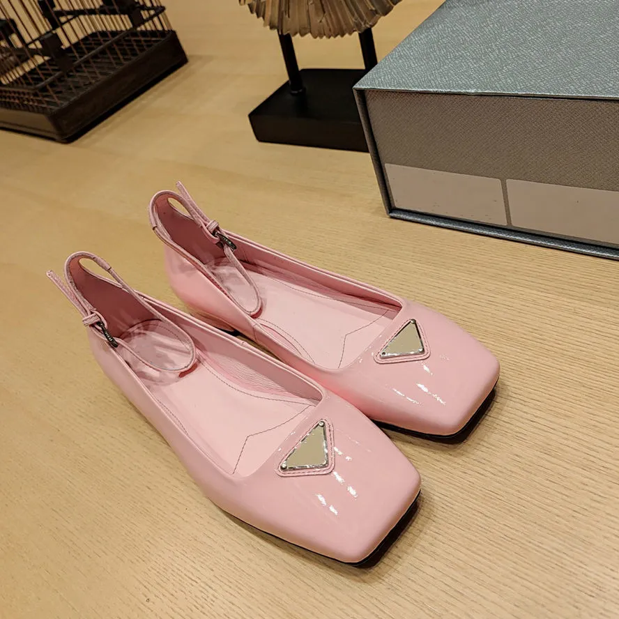 2023 Spring Shoes Fashion Triangle Square Head Baotou Single Shoes Women’s Propeletile Mary Jane Small Leather