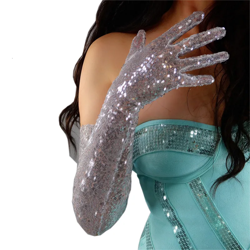 FFtto Gants à strass pour enfants – Gants à paillettes étincelantes – Gants de costume pour fête, Halloween, cadeau de Noël, blanc, main gauche