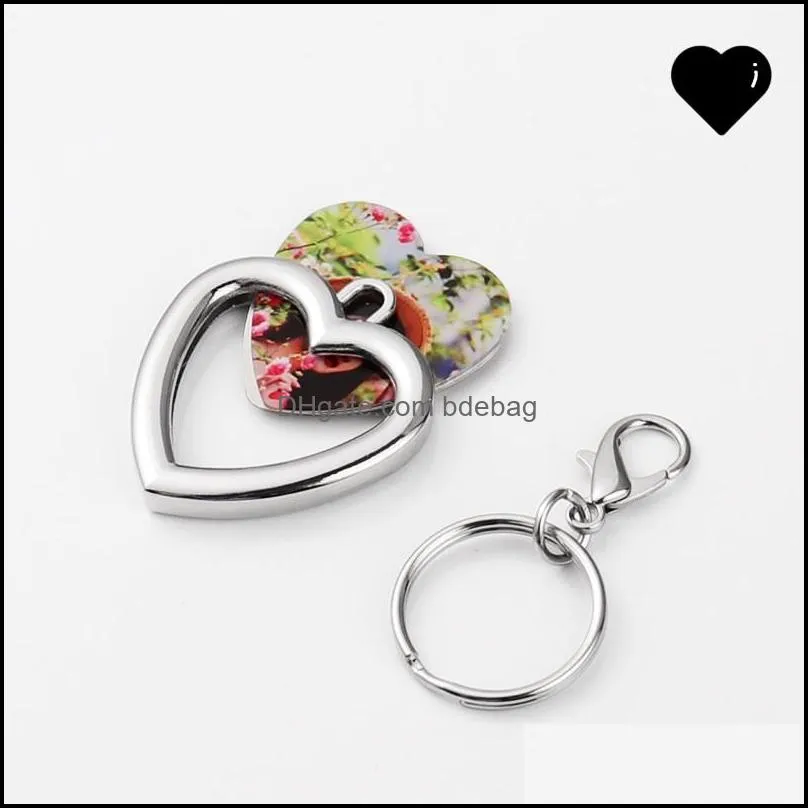 Party Gunst Hartvorm Keychains Sublimation Blank Diy Printing Metal Hangers Key Buckle P O Frame toetsen Ring Cute Party Cadeau 2 8MO DHPRE