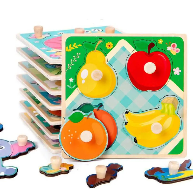 3D -Holzrätsel pädagogische Cartoontiere Frühes Lernen Kognition Jigsaw Spiel für Kinder Spielzeug