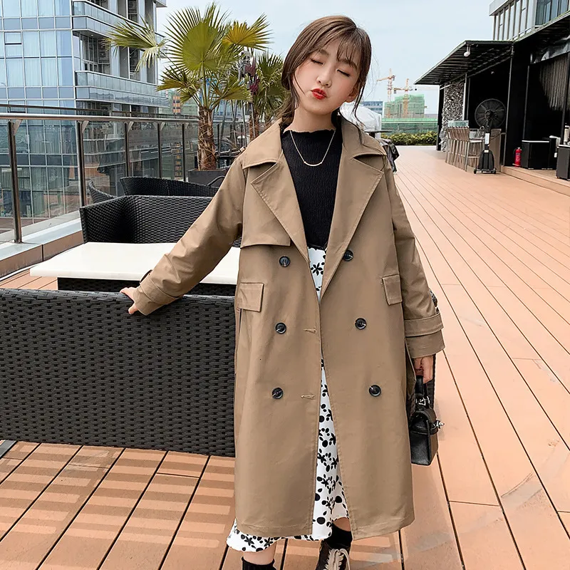 Tench coats Trench Coat for Girls Spring Childrens Windbreaker Long Sleeve British Style Doublebreasted Jackets Teenage Kids Outerwear 221125