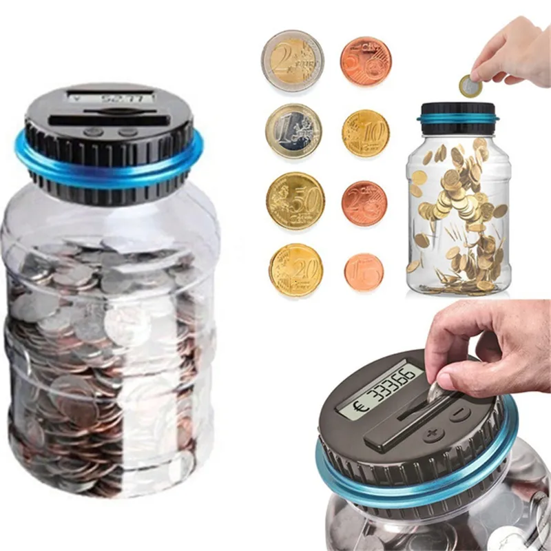 Caixas de armazenamento caixas criativas grandes moedas digitais contando dinheiro economizador jar banco lcd exibição moedas presentes por piggy 221128